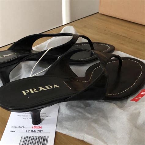 prada blue flip flops|prada slide sandals kitten heel.